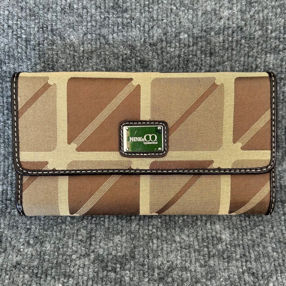 Nine & Co by Nine West Brown Geometric Trifold Wallet with ID Window